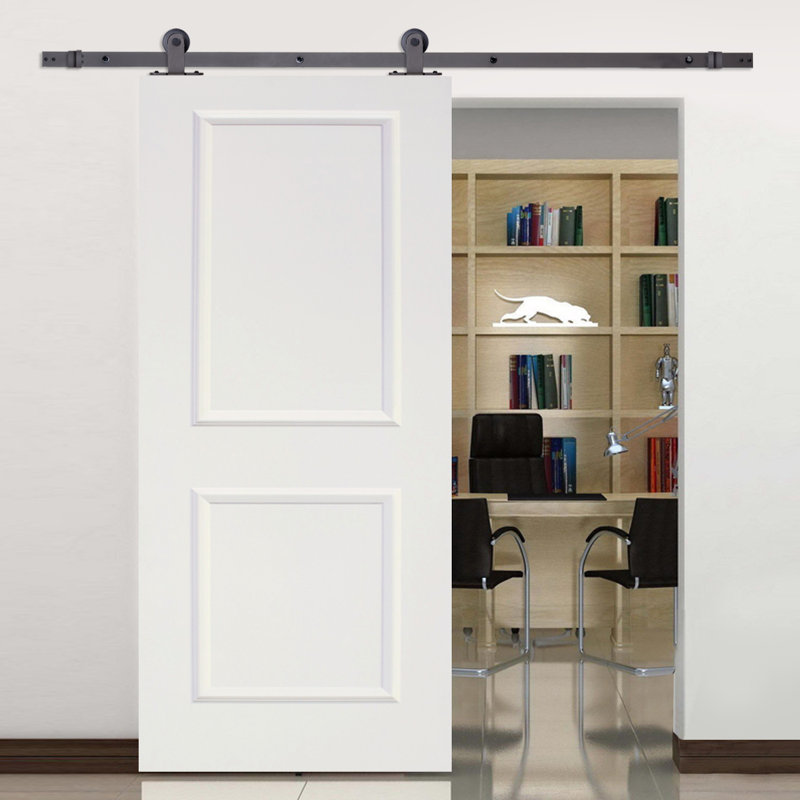 Paneled Manufactured Wood Primed Top Mount Barn Door with Installation
